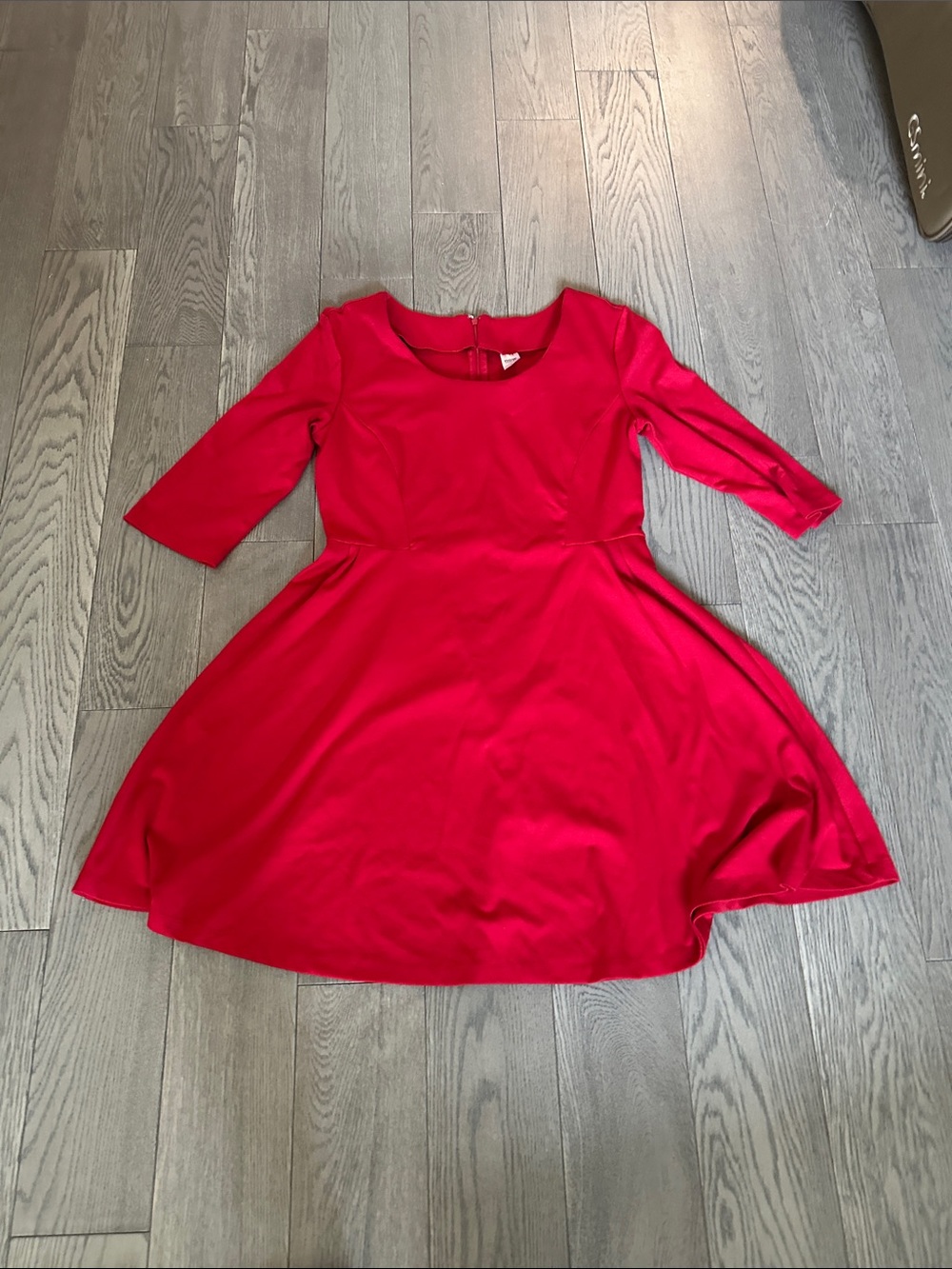 Girls Red Fit-and-Flare Dress with Three-Quarter Sleeves